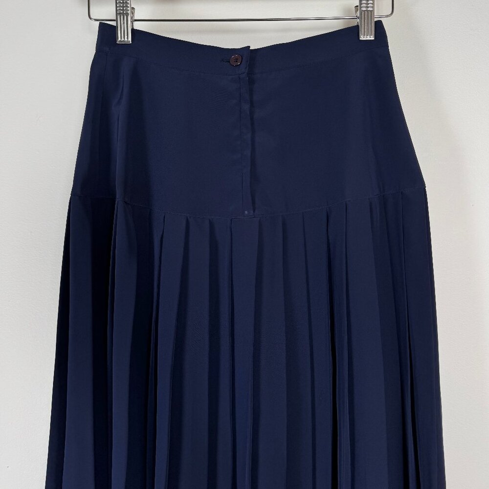 Vintage FRANK OLIVIER Navy Blue Drop Waist Pleated Skirt - Size S - Picture 2 of 10